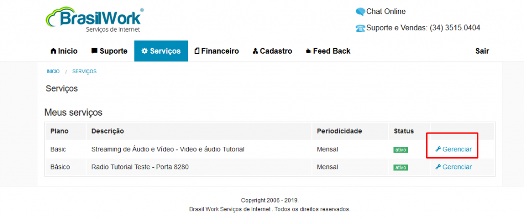 tela de servicos